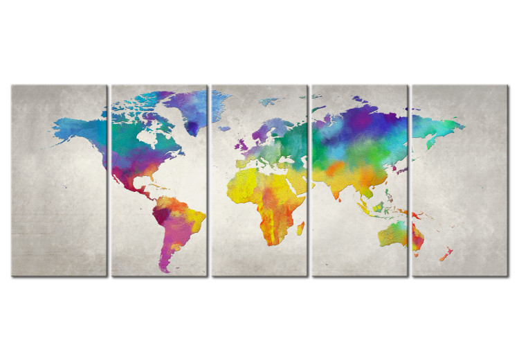 Canvas Colorful World (5-piece) - World Map with Colorful Continents 99034