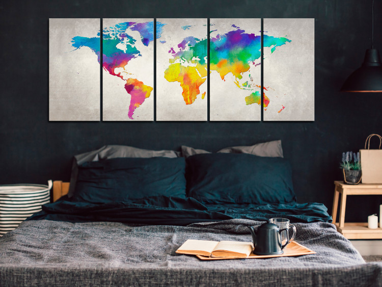 Canvas Colorful World (5-piece) - World Map with Colorful Continents 99034 additionalImage 3