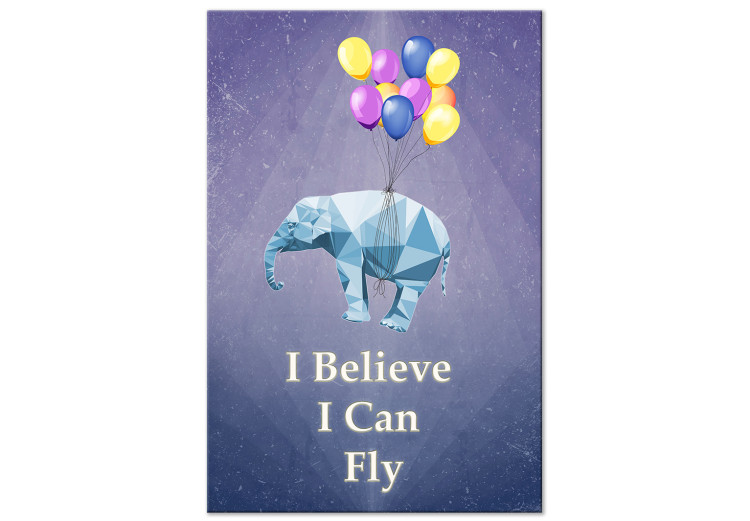Canvas Print Words of Inspiration (1-part) - Elephant with Balloons and Motivational Text 114544