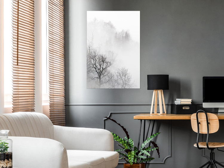 Poster Trees in the Mist - black and white composition overlooking a misty forest 116544 additionalImage 23