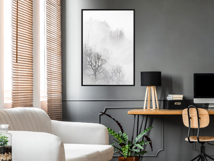 Poster Trees in the Mist - black and white composition overlooking a misty forest 116544 additionalImage 5