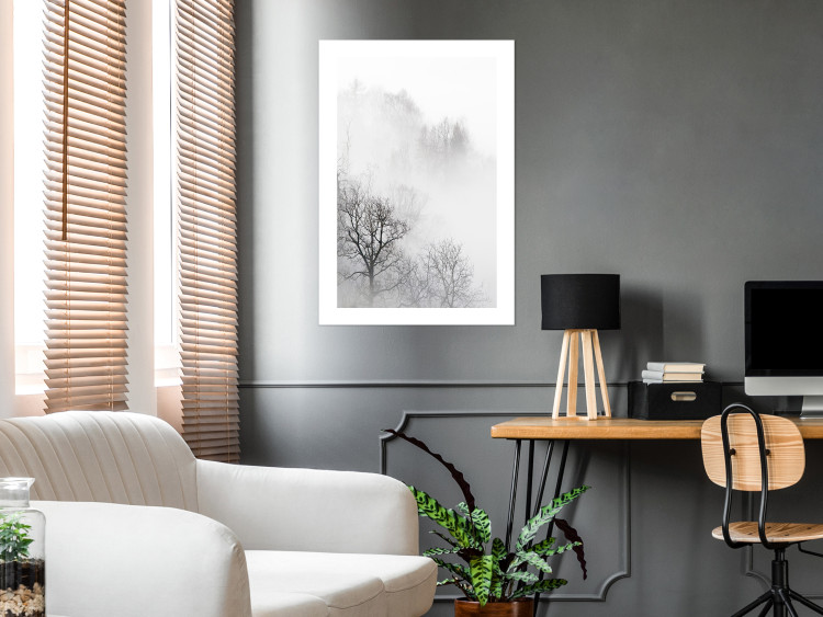 Poster Trees in the Mist - black and white composition overlooking a misty forest 116544 additionalImage 2