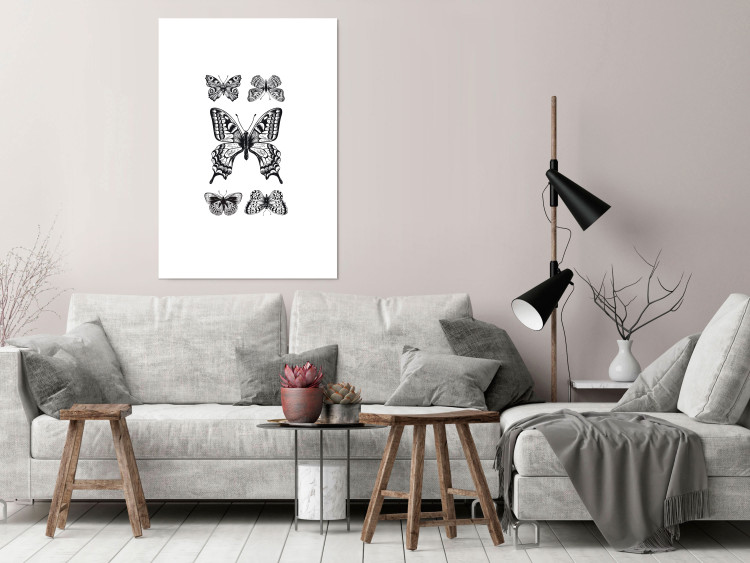 Poster Five Butterflies - black and white composition with winged daytime insects 116944 additionalImage 5