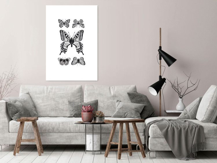 Poster Five Butterflies - black and white composition with winged daytime insects 116944 additionalImage 23