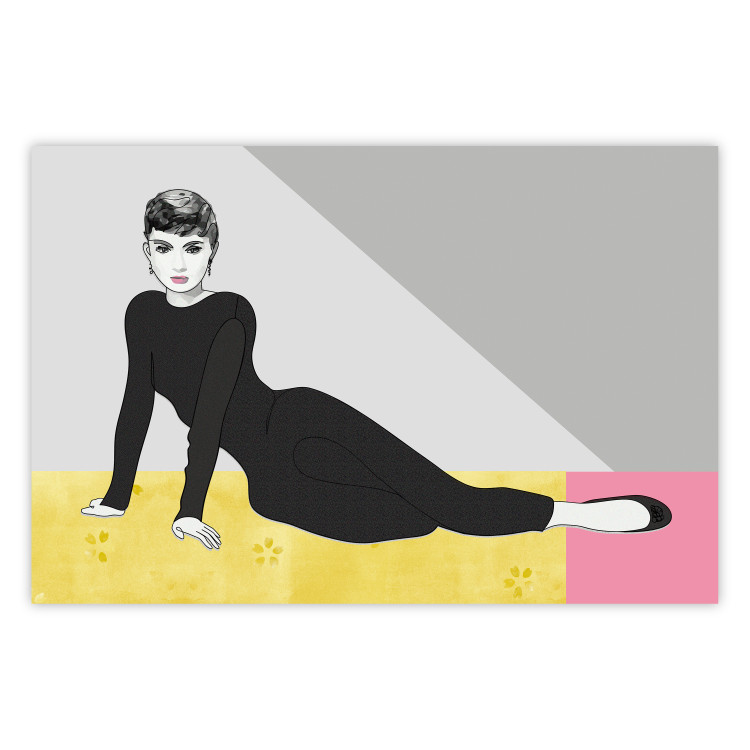 Poster Beautiful Audrey - composition with the figure of a famous woman against an abstract background 117544