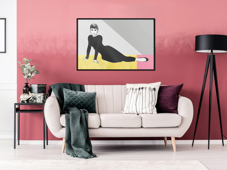 Poster Beautiful Audrey - composition with the figure of a famous woman against an abstract background 117544 additionalImage 3