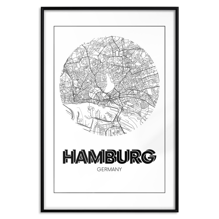 Poster Retro Hamburg - black and white map of the port city with English texts 118444 additionalImage 24