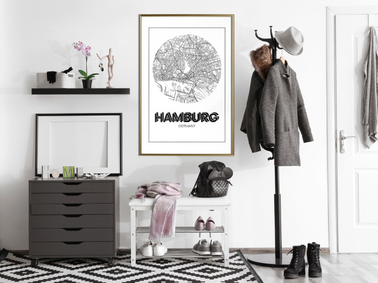 Poster Retro Hamburg - black and white map of the port city with English texts 118444 additionalImage 7