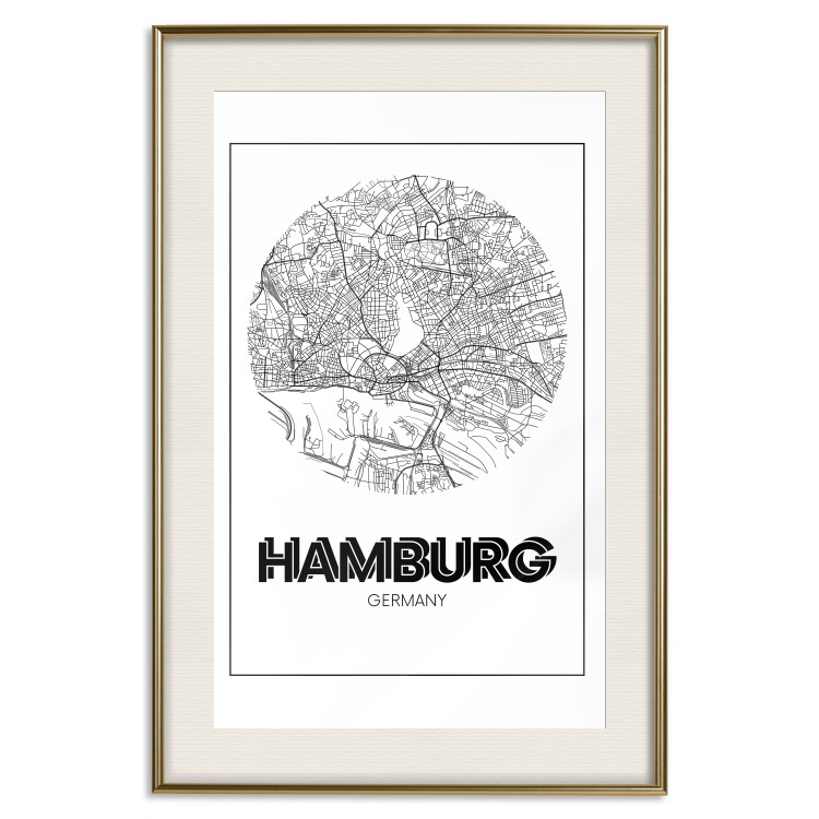 Poster Retro Hamburg - black and white map of the port city with English texts 118444 additionalImage 19