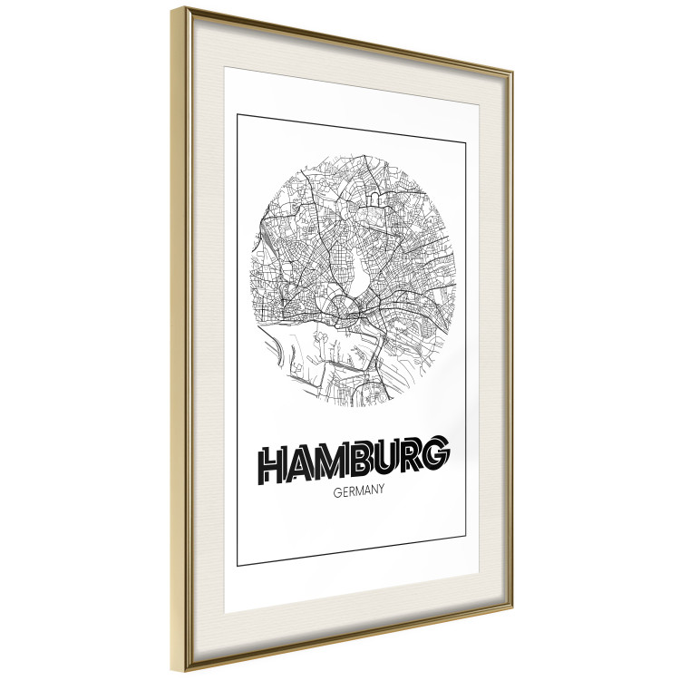 Poster Retro Hamburg - black and white map of the port city with English texts 118444 additionalImage 2