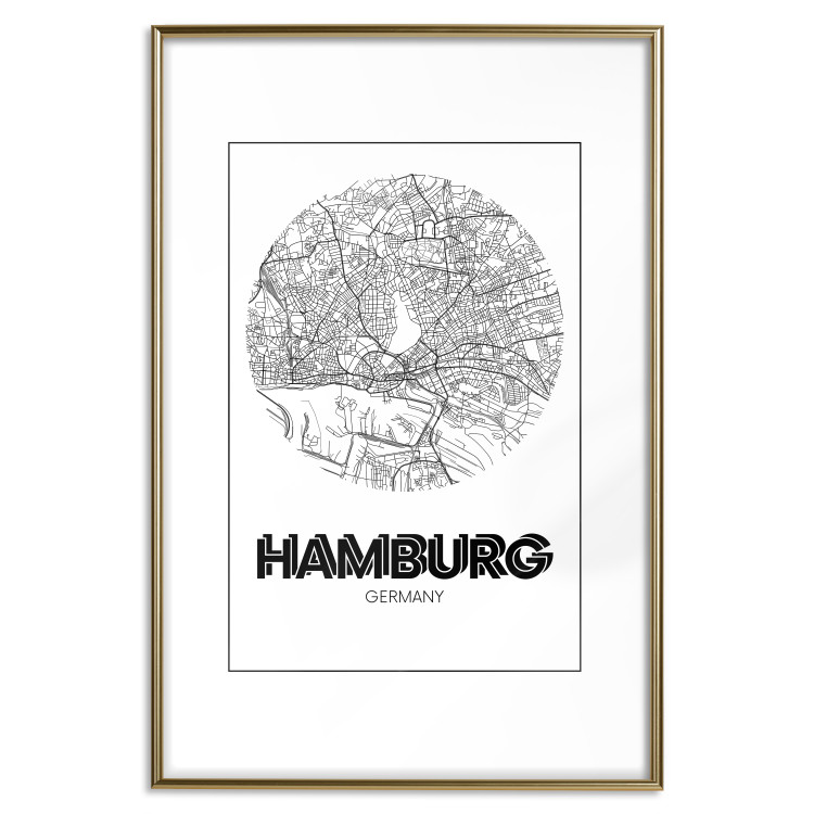 Poster Retro Hamburg - black and white map of the port city with English texts 118444 additionalImage 14