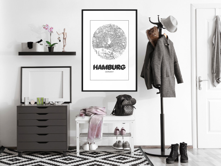 Poster Retro Hamburg - black and white map of the port city with English texts 118444 additionalImage 6