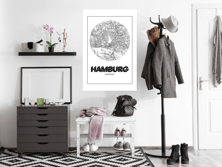 Poster Retro Hamburg - black and white map of the port city with English texts 118444 additionalImage 17