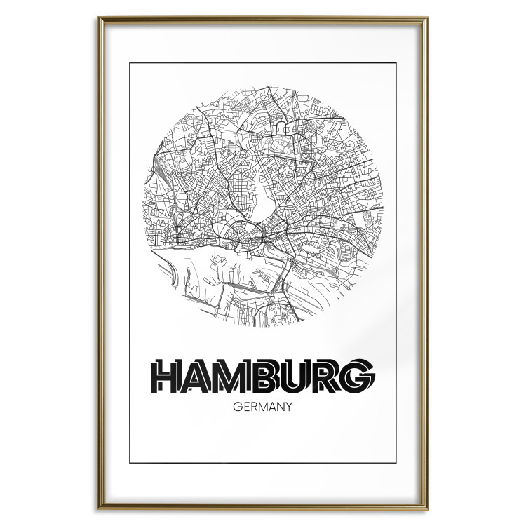 Poster Retro Hamburg - black and white map of the port city with English texts 118444 additionalImage 16