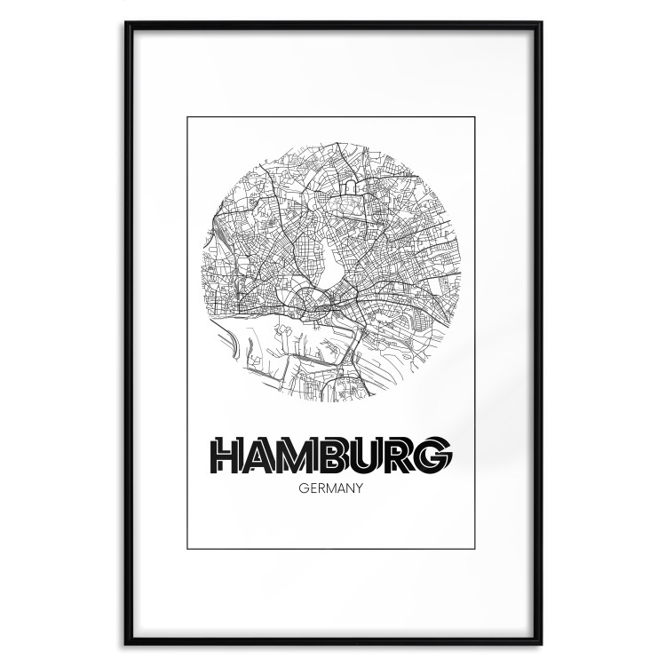 Poster Retro Hamburg - black and white map of the port city with English texts 118444 additionalImage 17