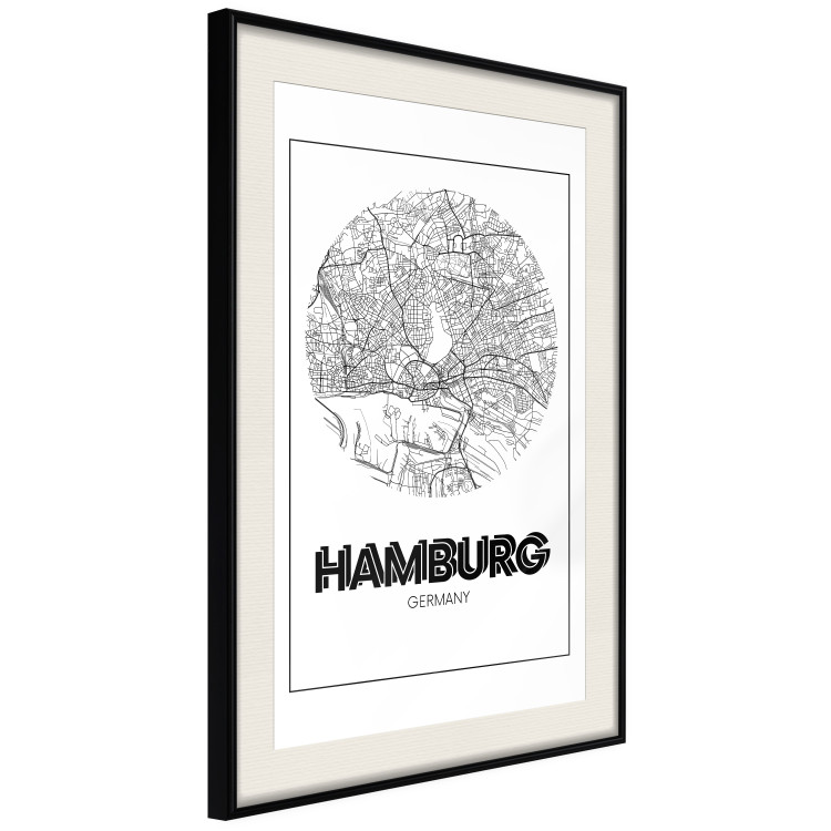 Poster Retro Hamburg - black and white map of the port city with English texts 118444 additionalImage 3