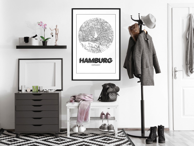Poster Retro Hamburg - black and white map of the port city with English texts 118444 additionalImage 3