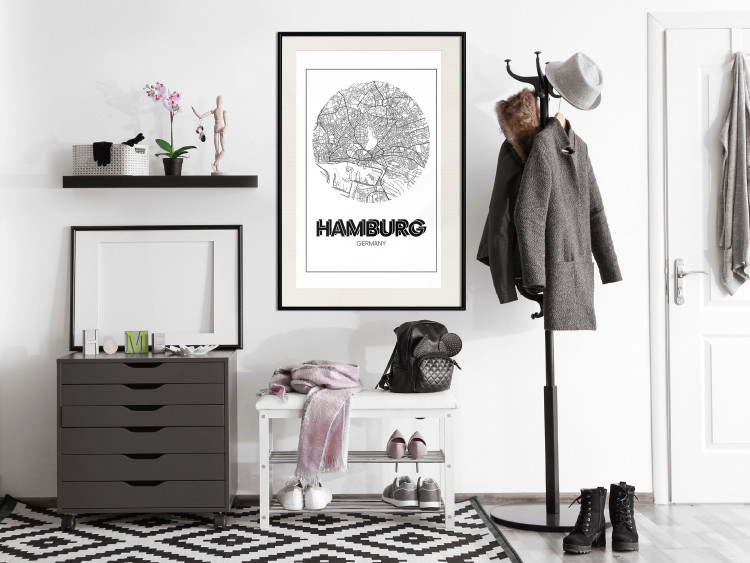 Poster Retro Hamburg - black and white map of the port city with English texts 118444 additionalImage 22