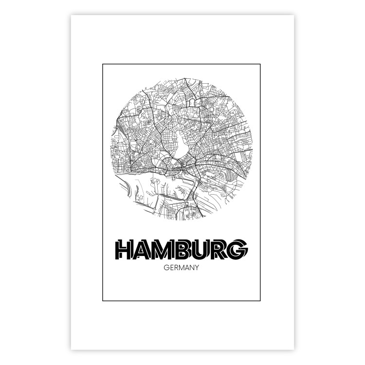 Poster Retro Hamburg - black and white map of the port city with English texts 118444 additionalImage 25