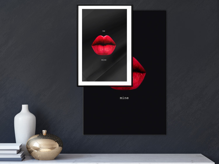 Poster Passion - red lips and white English texts on a black background 122744 additionalImage 5