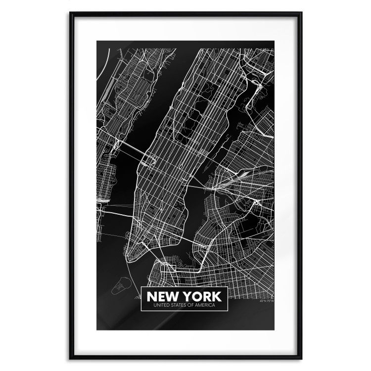 Wall Poster Negative Map: New York - black and white city map in the USA 123044 additionalImage 15