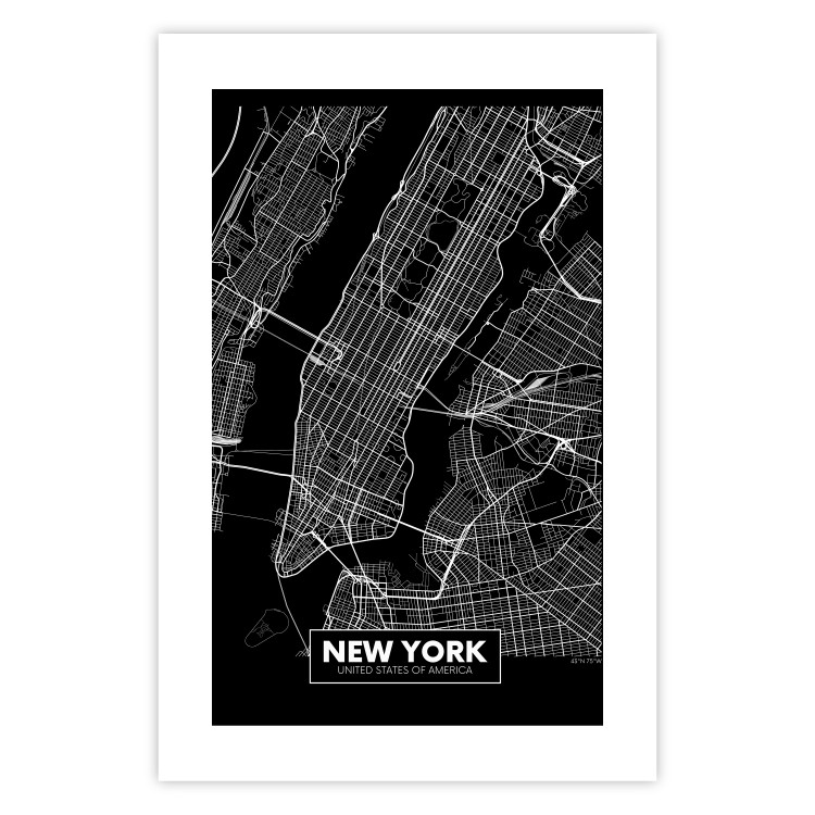 Wall Poster Negative Map: New York - black and white city map in the USA 123044 additionalImage 25