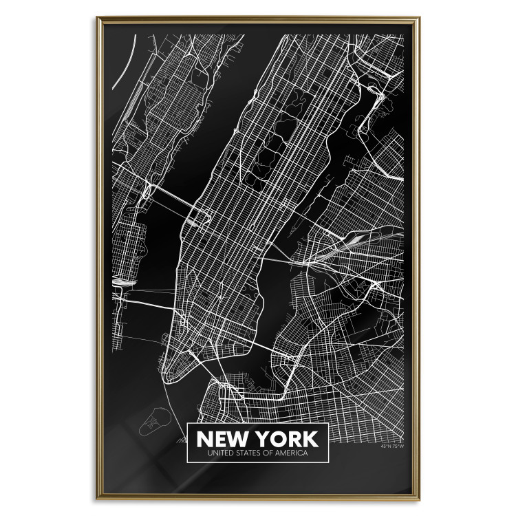 Wall Poster Negative Map: New York - black and white city map in the USA 123044 additionalImage 20