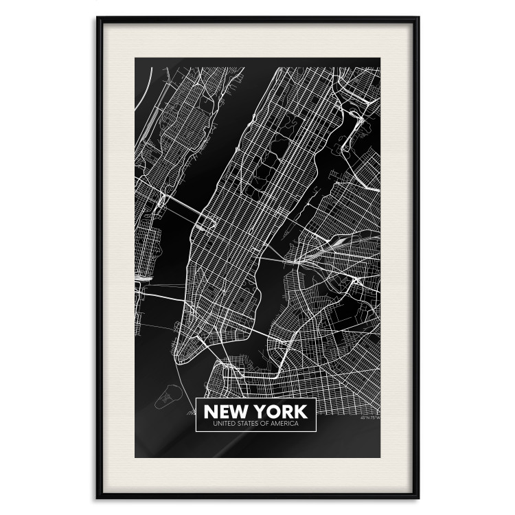 Wall Poster Negative Map: New York - black and white city map in the USA 123044 additionalImage 18
