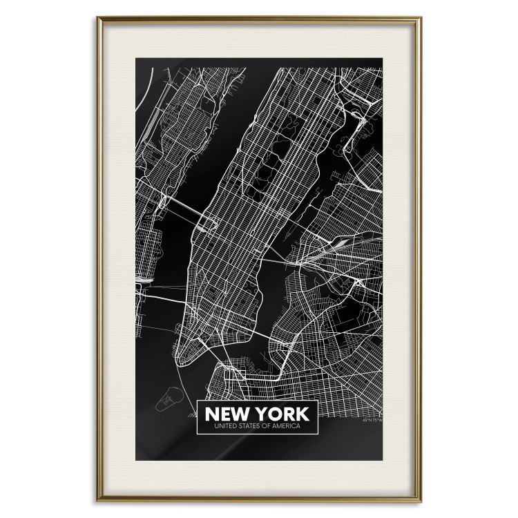 Wall Poster Negative Map: New York - black and white city map in the USA 123044 additionalImage 19