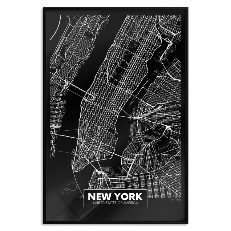 Wall Poster Negative Map: New York - black and white city map in the USA 123044 additionalImage 24