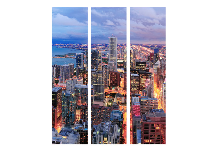 Room Divider Illuminated Chicago (3-piece) - evening panorama of a big city 124144 additionalImage 3
