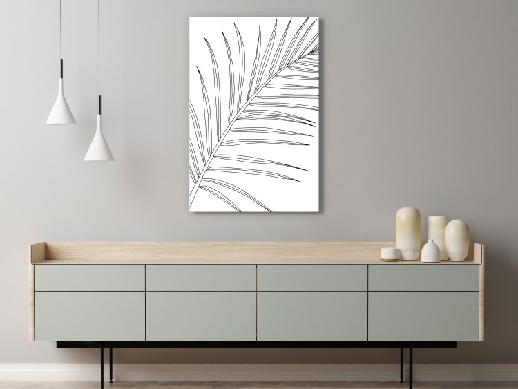 Canvas Art Print Black palm leaf contours - white abstraction with a floral motif 128344 additionalImage 3