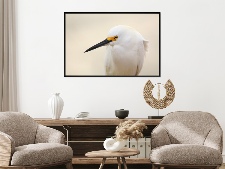 Wall Poster Snowy Egret - bird with a black beak and yellow face on a light background 129844 additionalImage 6
