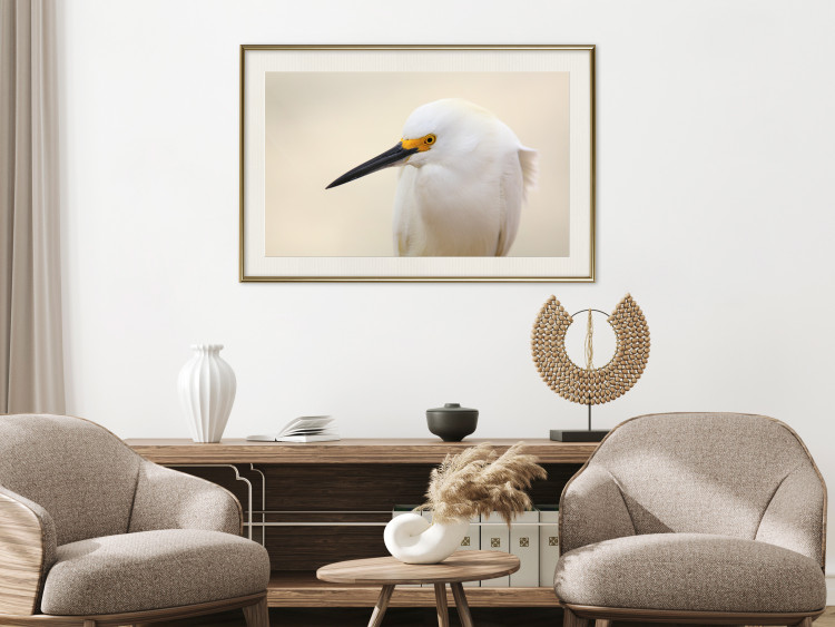 Wall Poster Snowy Egret - bird with a black beak and yellow face on a light background 129844 additionalImage 22