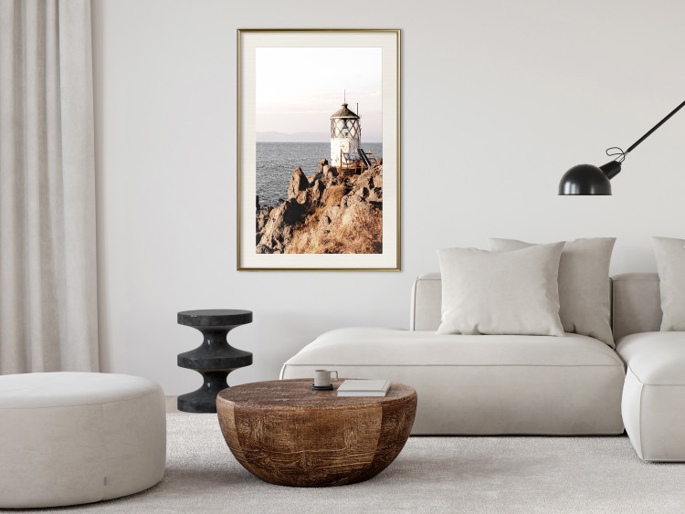 Poster Cliffside Lighthouse - landscape of a rocky cliff with a building against the sea 130344 additionalImage 22