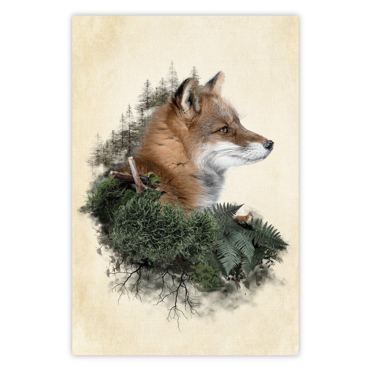 Wall Poster Mr. Fox - abstract composition of an animal surrounded by plants 130444