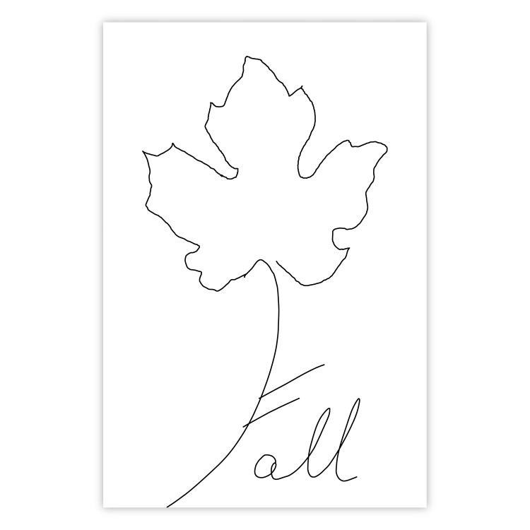 Wall Poster Autumn Treasure - line art leaf and text on a contrasting white background 131844