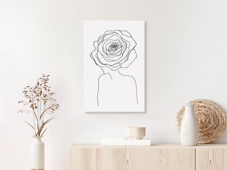 Canvas Art Print Rose in the hair - a linear woman silhouette with flower 132144 additionalImage 3