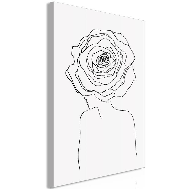 Canvas Art Print Rose in the hair - a linear woman silhouette with flower 132144 additionalImage 2