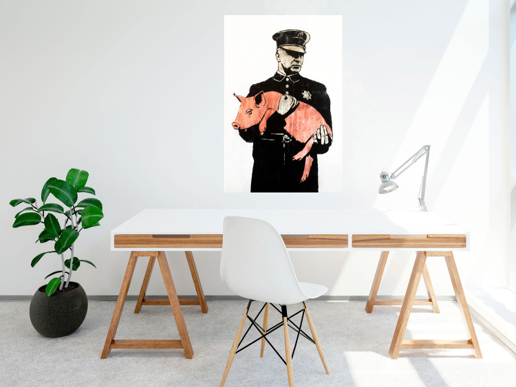 Wall Poster Police Pig - policeman holding a sleeping pink piglet 132444 additionalImage 17