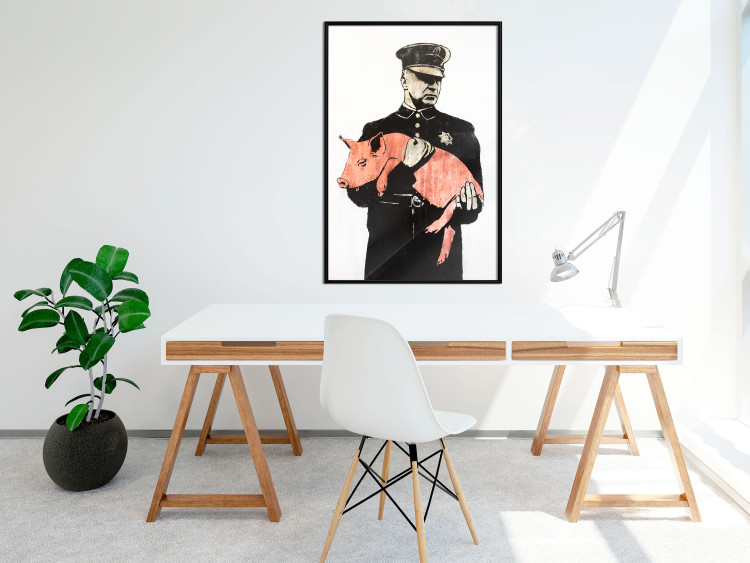 Wall Poster Police Pig - policeman holding a sleeping pink piglet 132444 additionalImage 3