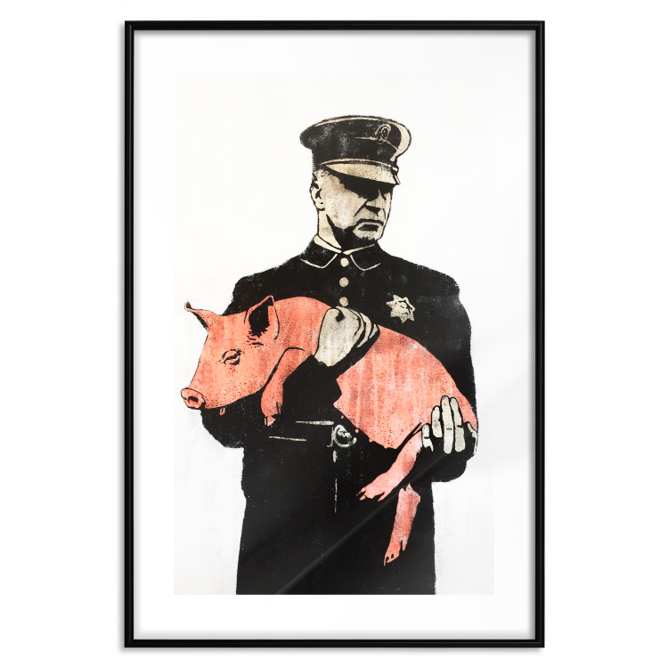 Wall Poster Police Pig - policeman holding a sleeping pink piglet 132444 additionalImage 17