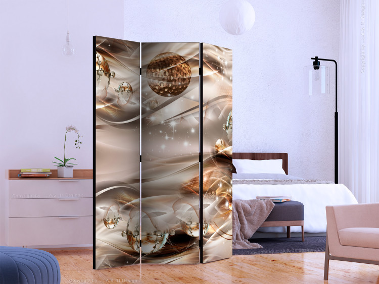Room Divider Screen Amber constellation (3-piece) - sparkling illusion in 3D spheres 132644 additionalImage 2