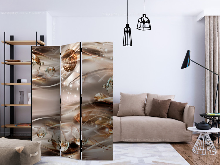 Room Divider Screen Amber constellation (3-piece) - sparkling illusion in 3D spheres 132644 additionalImage 4