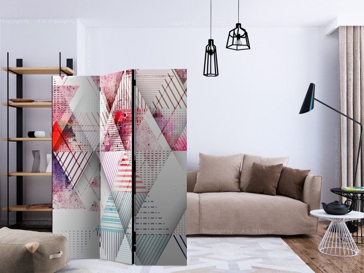 Room Divider Screen World of Triangles (3-piece) - colorful geometric pattern with abstraction 132944 additionalImage 4