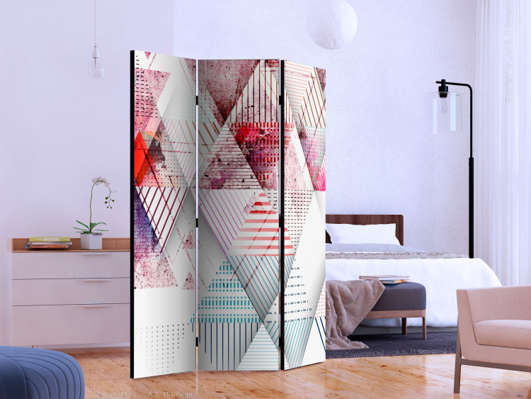 Room Divider Screen World of Triangles (3-piece) - colorful geometric pattern with abstraction 132944 additionalImage 2