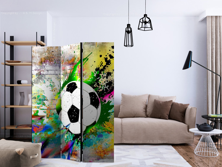 Folding Screen Urban Match (3-piece) - soccer and colorful brick background 133344 additionalImage 4