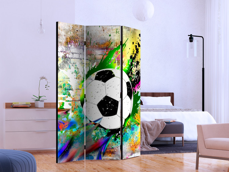 Folding Screen Urban Match (3-piece) - soccer and colorful brick background 133344 additionalImage 2