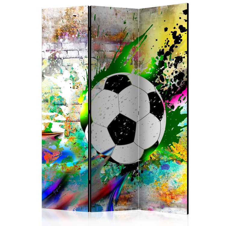 Folding Screen Urban Match (3-piece) - soccer and colorful brick background 133344