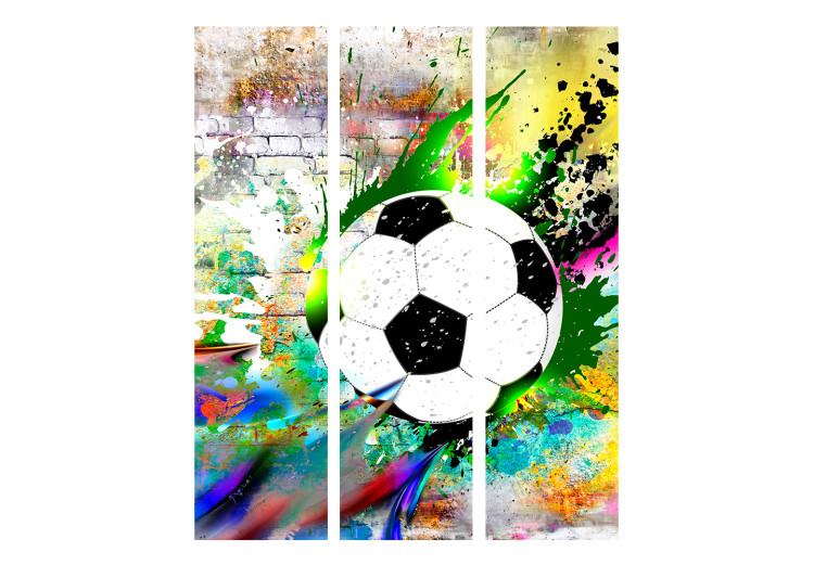 Folding Screen Urban Match (3-piece) - soccer and colorful brick background 133344 additionalImage 3